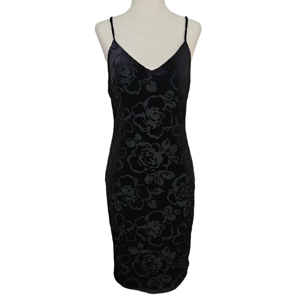 Floral Velvet Burnout Mini Dress Vintage Y2k Bodycon Stretchy Sleeveless Small